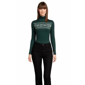 XL Lands' End Women's Dark Green Thermaskin heat turtleneck undershirt fair isle